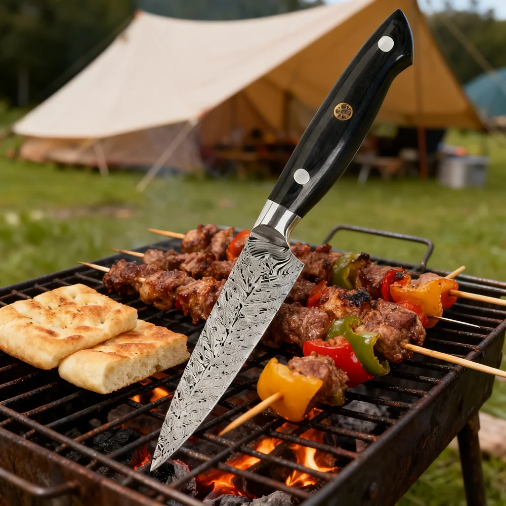 

4-дюймовый универсальный нож 5Cr15MoV, лезвие из нержавеющей стали, деревянная ручка, очистка барбекю, пилинг фруктов, нарезка, тесак, кухонные ножи