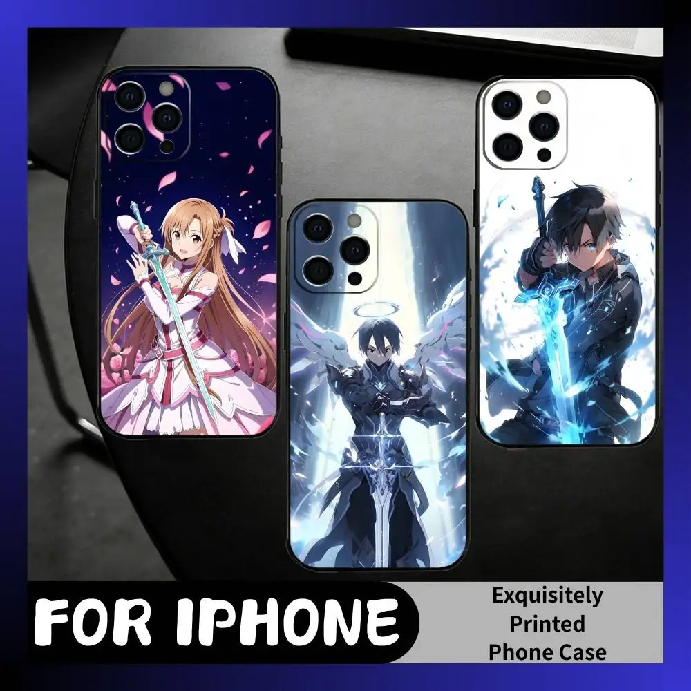 

K-Kirto Sword-AO A-Asuna Phone Case For iPhone17,16,15,14,13,12 Plus,Max Soft Silicone Black Cover