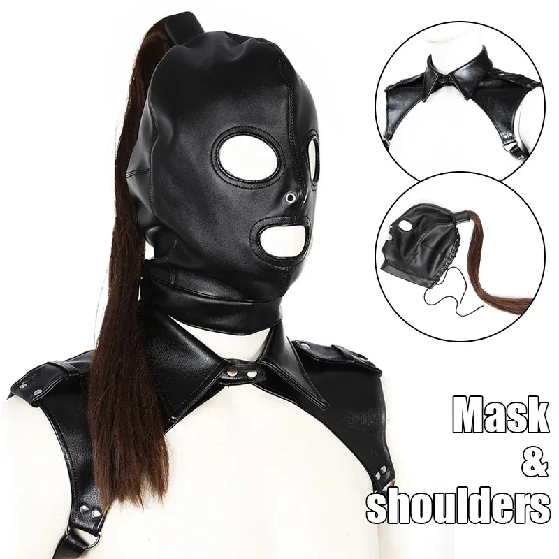 ♥ 2025 New Unisex Latex Hood Mask Men Women PU Leather Masks Flirting Tail Chest Strap Headwear Cosplay Sexy ★☆ly99