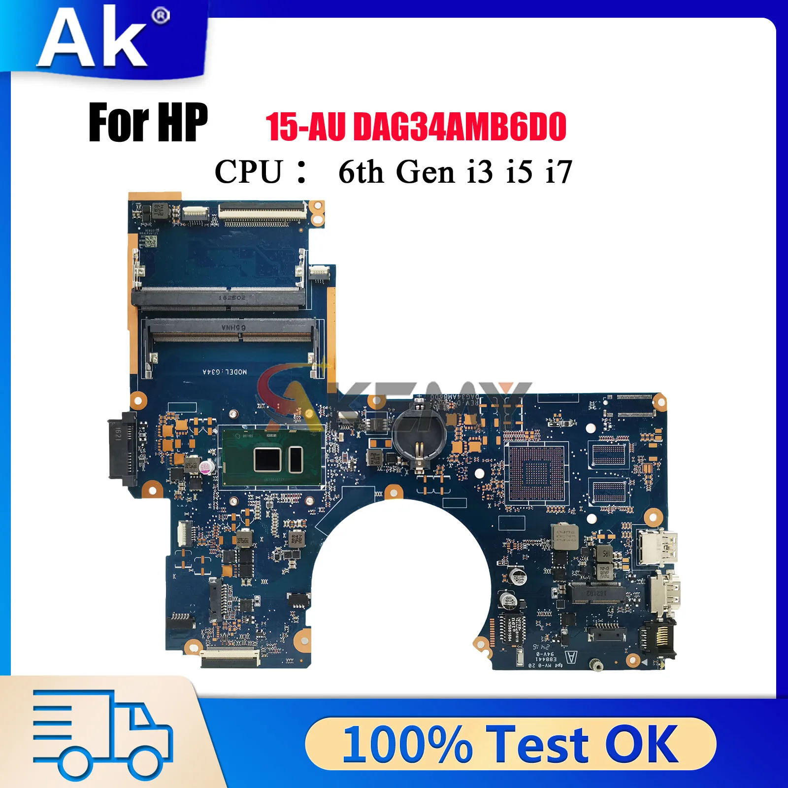

DAG34AMB6D0 Laptop Motherboard For HP Pavilion 15-AU With i3 i5 i7 CPU 856224-001 901574-601 100% Fully Tested