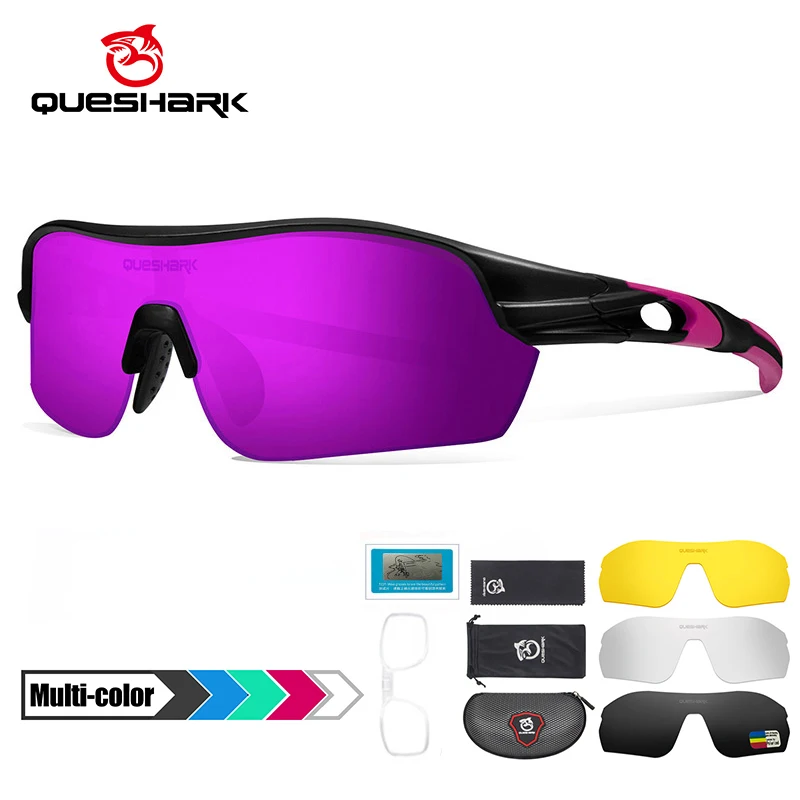 QUESHARK 4 Lens/Set Polarized Cycling Sunglasses Sports MTB Bicycle Eyewear Riding Road UV Mirror Bike Glasses Goggles QE47