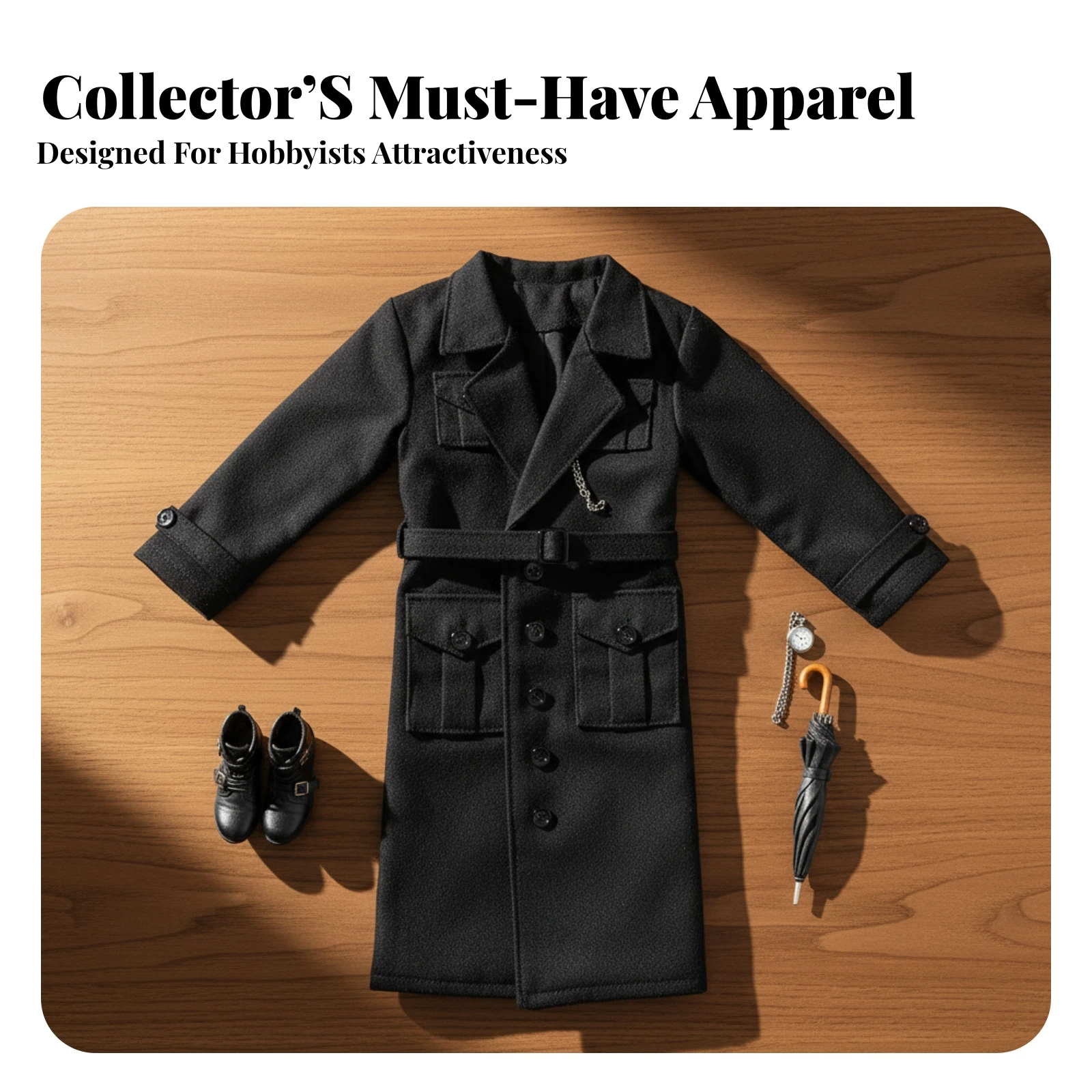 Button Closure Appliqué Pockets 1/6 Scale Overcoat Coat Miniature Apparel Figure Outerwear