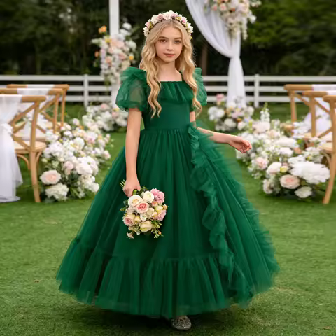 Summer Flower Bridesmaid Girls Party Dress Elegant Birthday Wedding Princess Dress Girl Graduation Christmas Evening Kids Clothe