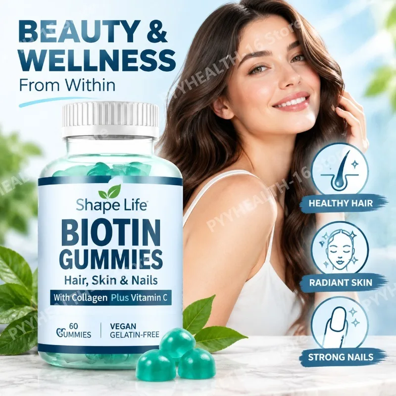 Biotin Gummies Supports Healthy Hair Radiant Skin Strong Nails with Collagen and Vitamin C Vegan Non-GMO Keratin 60 Gummies