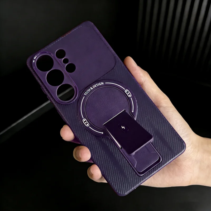 Carbon Fiber Magnetic Bracket Phone Case for Samsung S26 Ultra S25 Edge S24 FE S23 S22 Plus A35 A36 A52 A54 A16 A15 A14 A07 A06