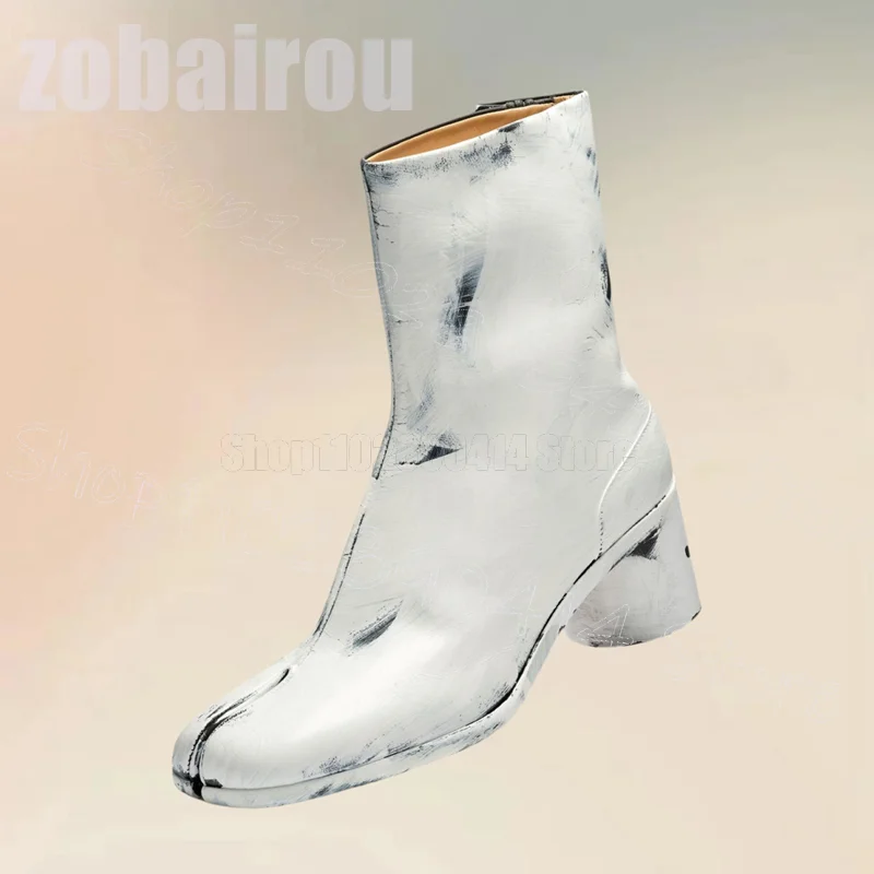 White Ink Wash Painting Print Horse Hoof Boots Fashion Slip On Men Boots Luxury Handmade Party Banquet Dating Men Casual Shoes