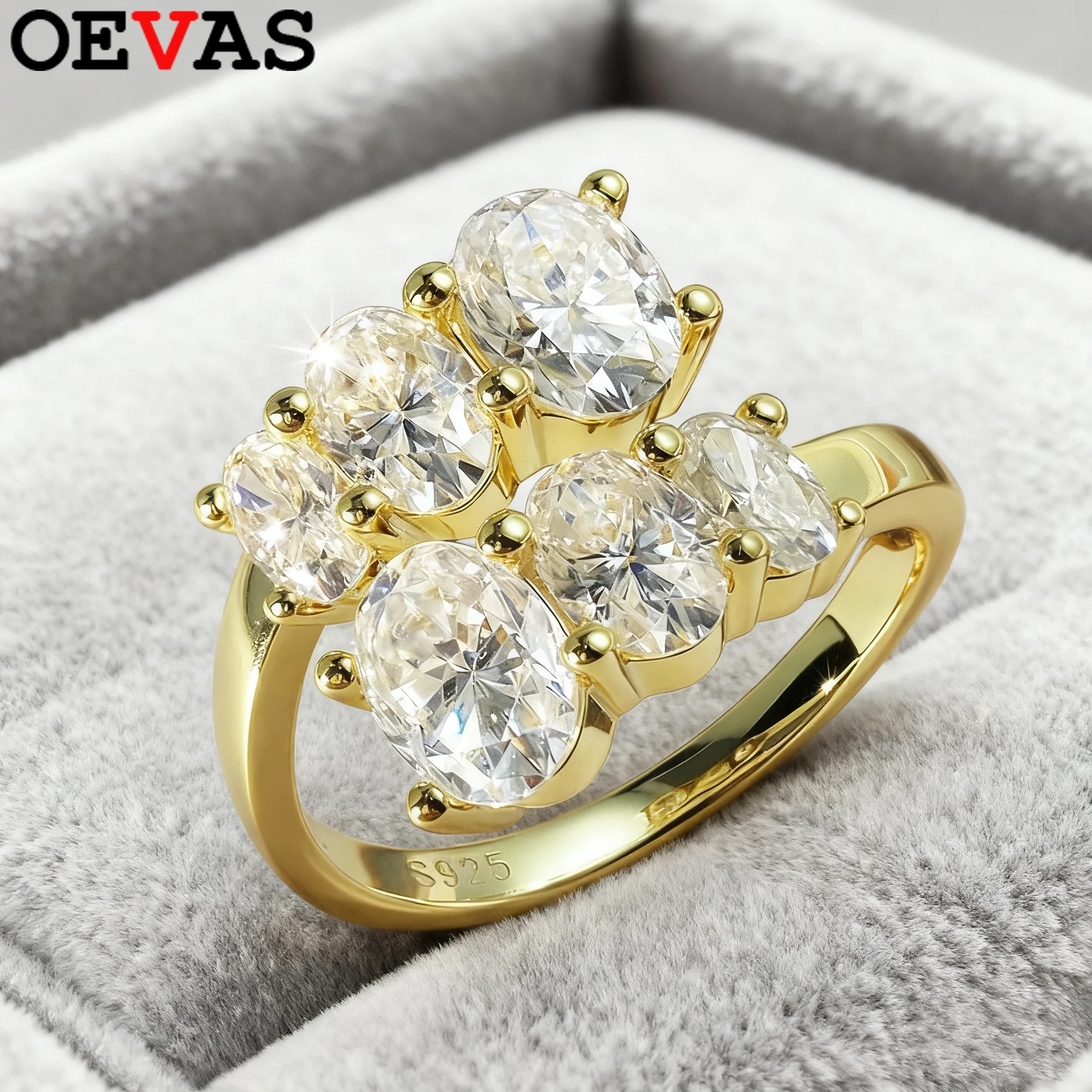 

OEVAS Oval Cut Moissanite/Lab Grown Emerald Double Row Rings for Women Sterling Silver Wedding Open rings Fine Jewelry