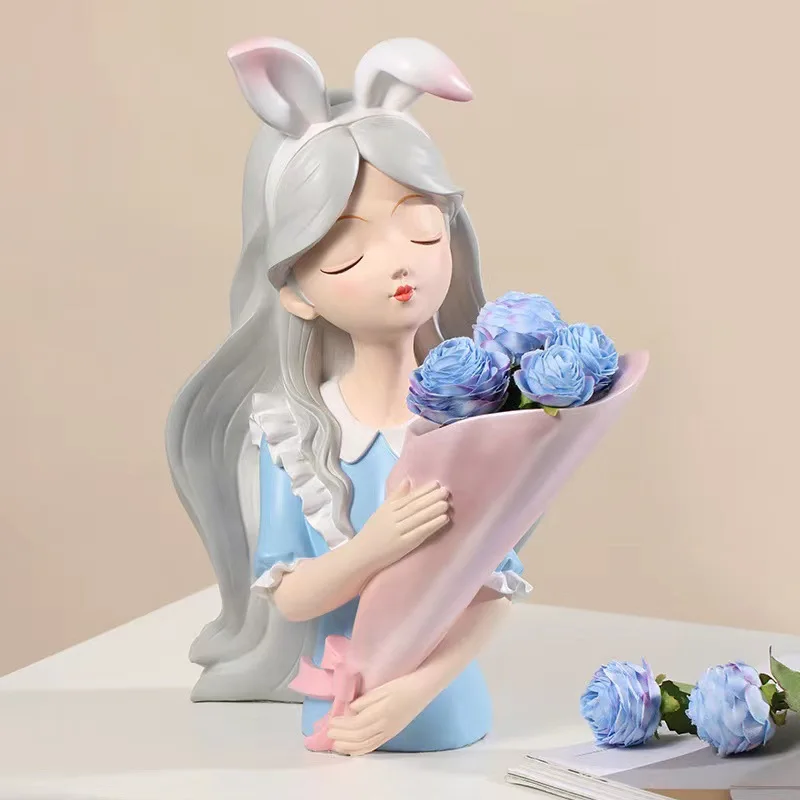 Nordic Alice Girl Tray Ornaments Resin Porch Vase Ornament Art Handicraft Home TV Cabinet Desktop Decorations Wedding Gifts