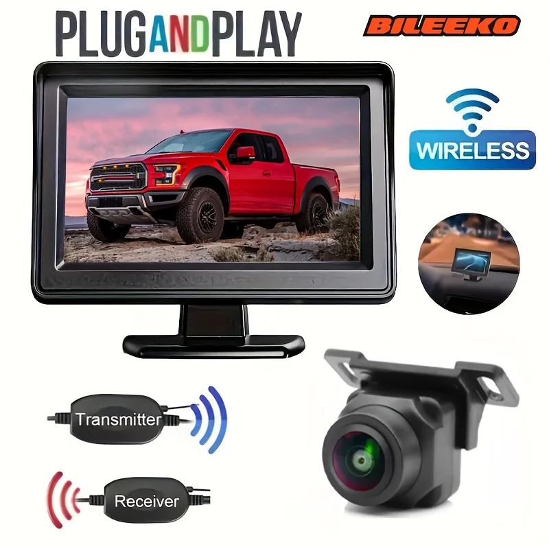 Car Rear View Kit 4.3IN Monitor with Wireless Transmitter Reversing Backup Camera for Universal Vehicle Parking