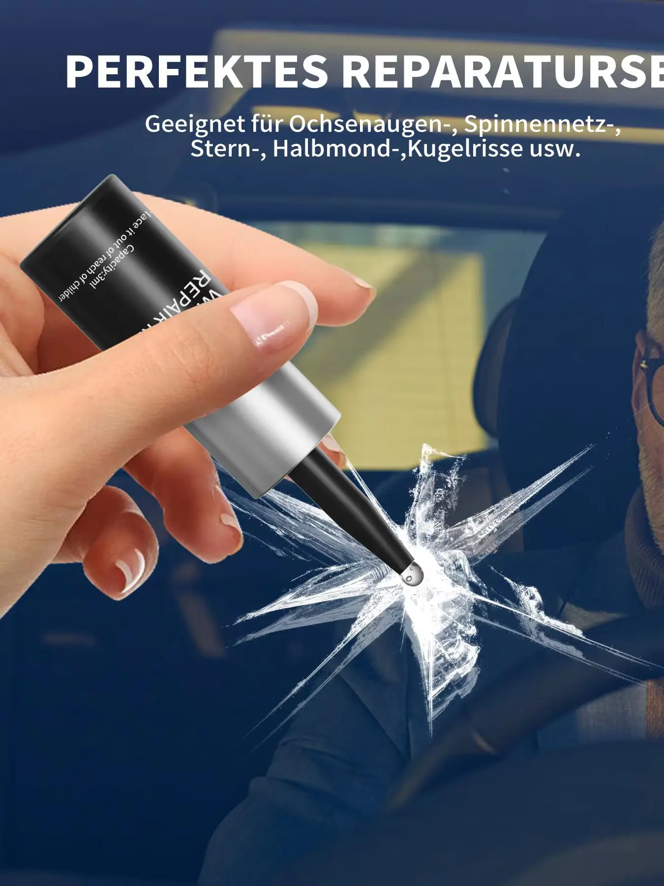 Windschutzscheibe Reparaturset, Verbesserter Glas Reparatur Flüssigkeit mit, Glas Reparatur Set zur Reparatur von Kratzern, Löchern, Spinnennetzen, Rissen und Sternförmigen Rissen