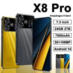 Smartphone d'origine X8 Pro, téléphone portable Android 14, téléphone portable NDavid, version globale, 16 Go + 1 To, Snapdragon 8 Gen 3, 50 + 7.3 MP, 4G, 5G, 108 pouces