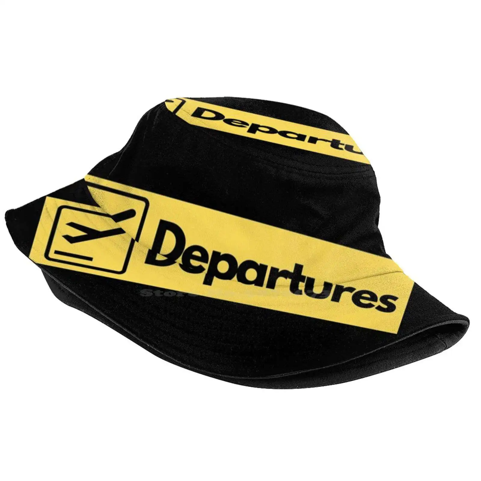 Airport Departures Sign Sun Cap Fisherman Hat Bucket Hats Pilots Aviators Aviatrix Airplanes Aeroplane Aircraft Airbus Boeing