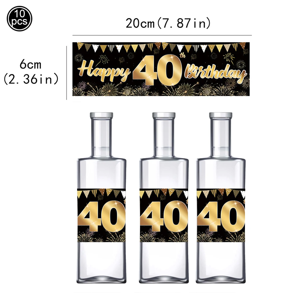 40. Geburtstag Partyzubehör für Männer Frauen Schwarz-Gold 40 Jahre Party Tischgeschirr Teller Servietten Becher Banner Tischdecke Dekorationen – Detail 3