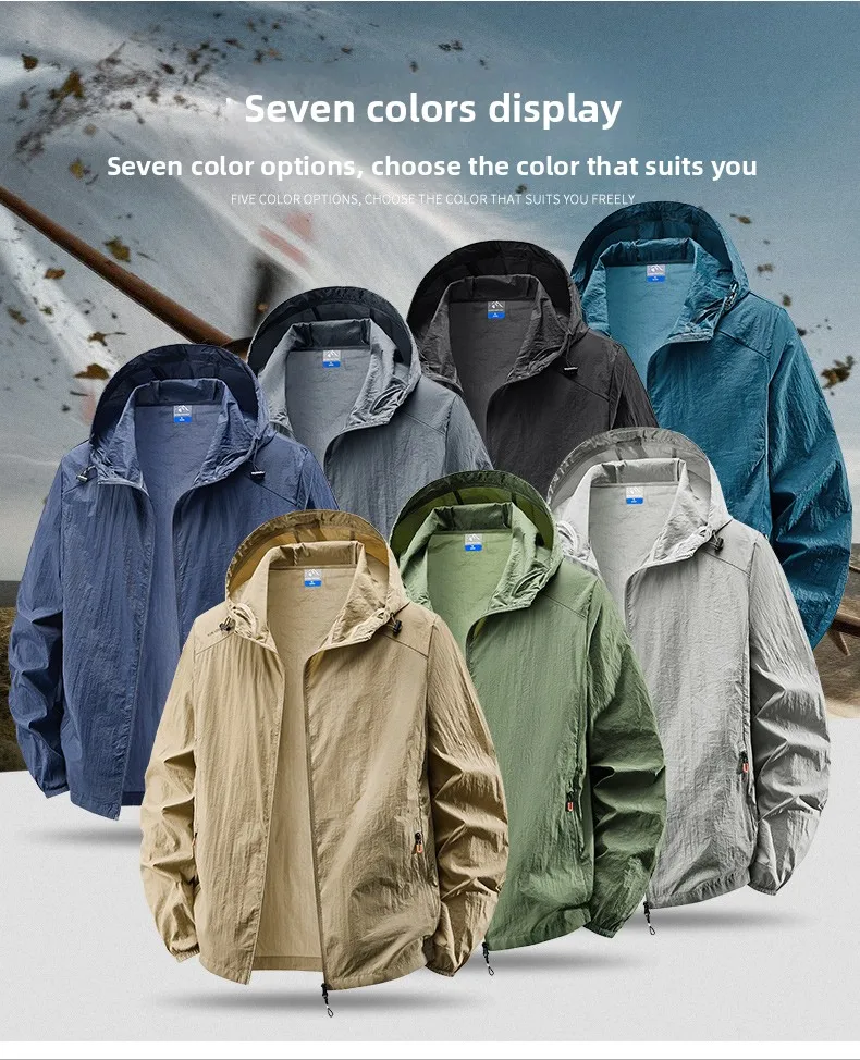 

Summer Waterproof Hiking Jackets Men Fishing Cycling Hooded Gym Sports Running Coat Outdoor Sun-Protective Thin Jacket Clothing