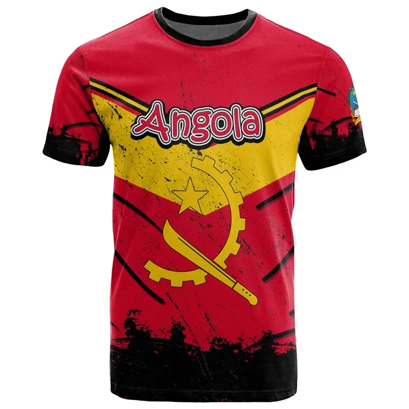 Angola Coat of Arms T-shirt for Men Summer 3D Printed T Shirts Crew Neck Short Sleeves Casual Tops Streetwear Loose Tee Shirt