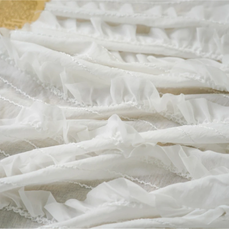 

Шифоновая ткань с рюшами и вышивкой для женской летней одежды и платьев, аксессуары для шитья одежды в стиле Лолиты по метрам