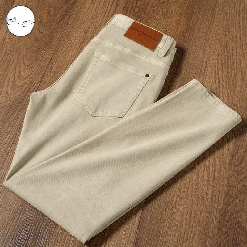 Slim Fit Stretch Denim Jeans Men Summer Ultra Thin Khaki Straight Leg Casual Wear Youth Fashion Wear Resistant Wear
