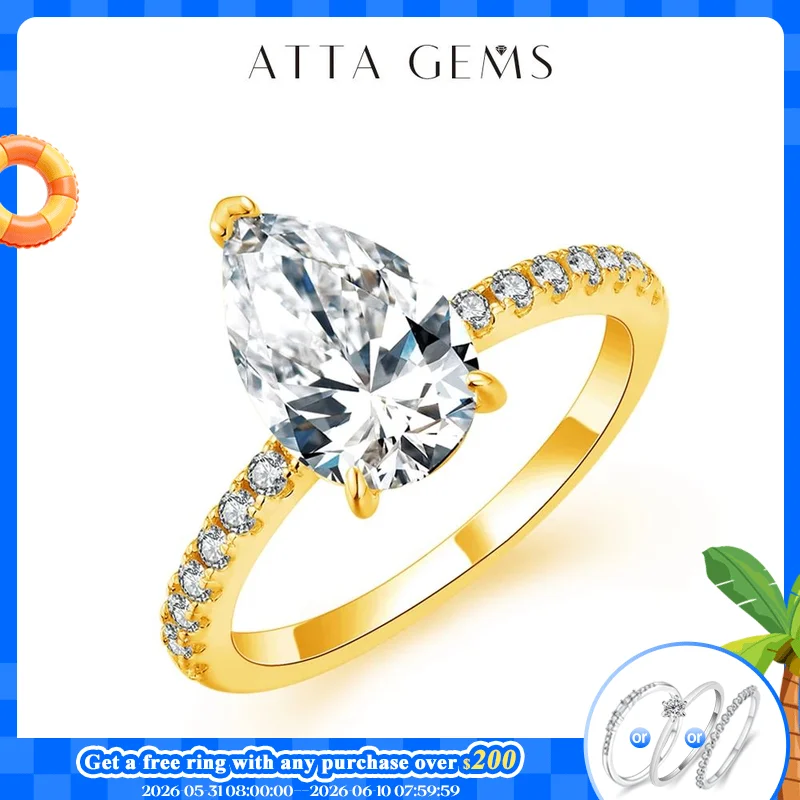 

ATTAGEMS New D Color Moissanite Rings Pear Cut 3.0ct S925 Sterling Silver Classic Wedding Engagement Ring for Women Fine Jewelry
