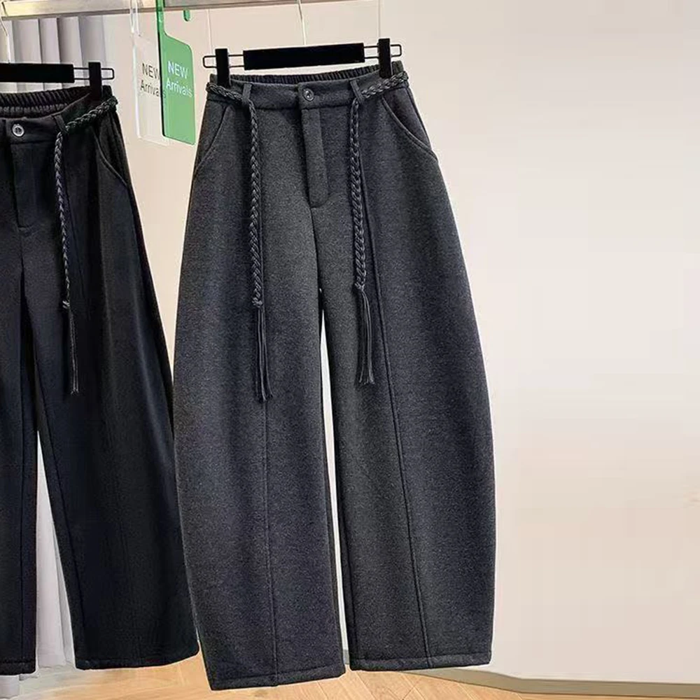 Suit wide-leg pants women's 2025 autumn and winter new gray pants woolen straight mopping scimitar casual trousers