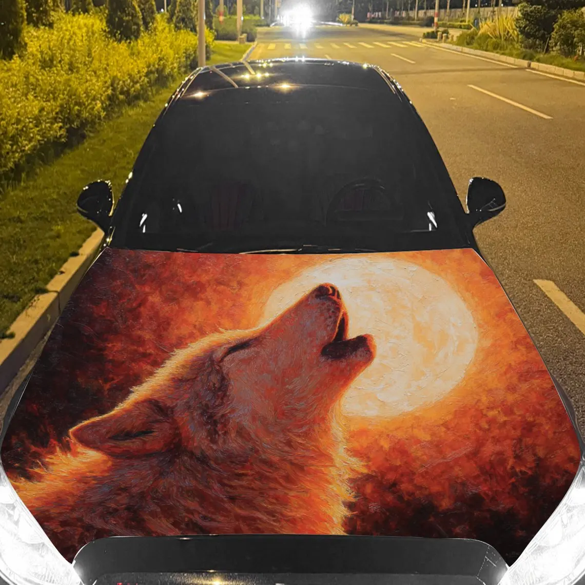 

Car Decals A Wolf Howling Towards The Sun With A Warm - Colored Background Car Hood Sticker, Waterproof Self - Adhesive Vinyl Gr