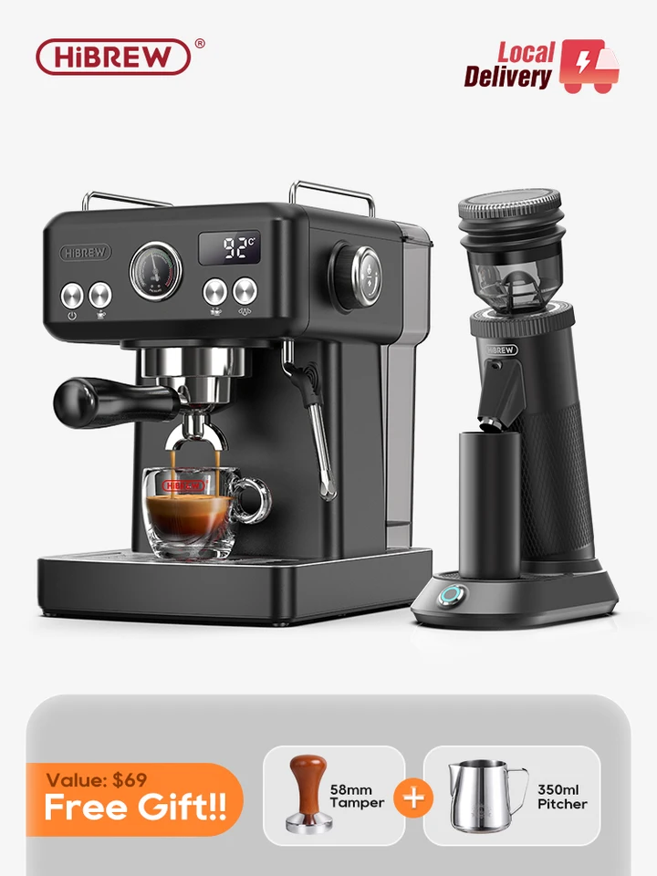 HiBREW H10A Black Espresso Machine Temperature Volume Pre Brewing