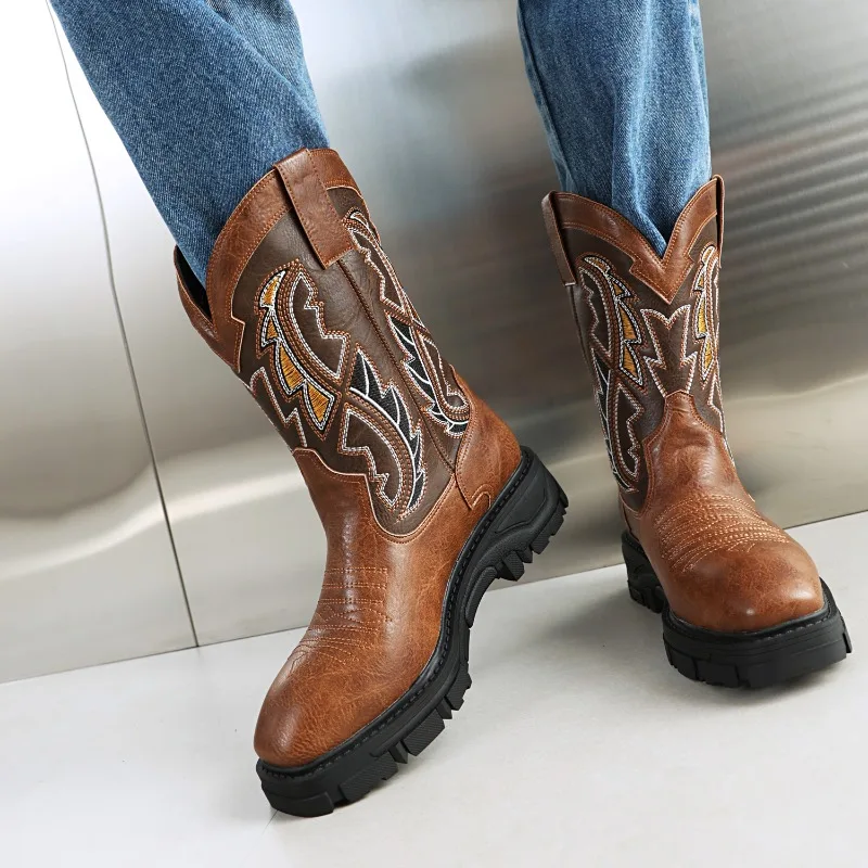 

New Women's Western Boots Autumn/Winter Fashion Square Head Embroidered Comfortable Western Ankle Boots Brown Black Sizes 38-48