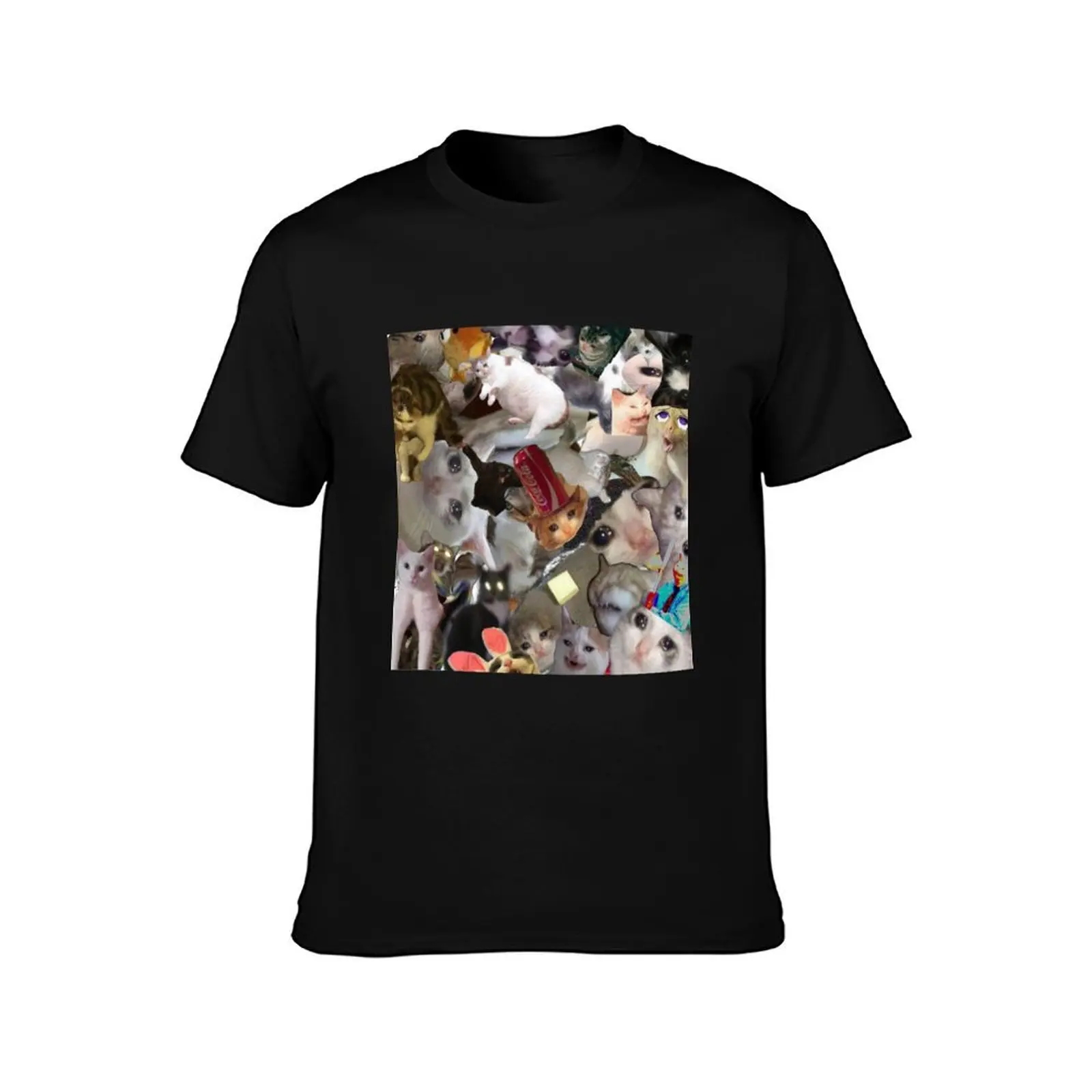 cursed crying cats T-Shirt Summer Casual Cotton Tee Oversized Streetwear Tops Vintage Graphic Print Loose Fit Short Sleeve