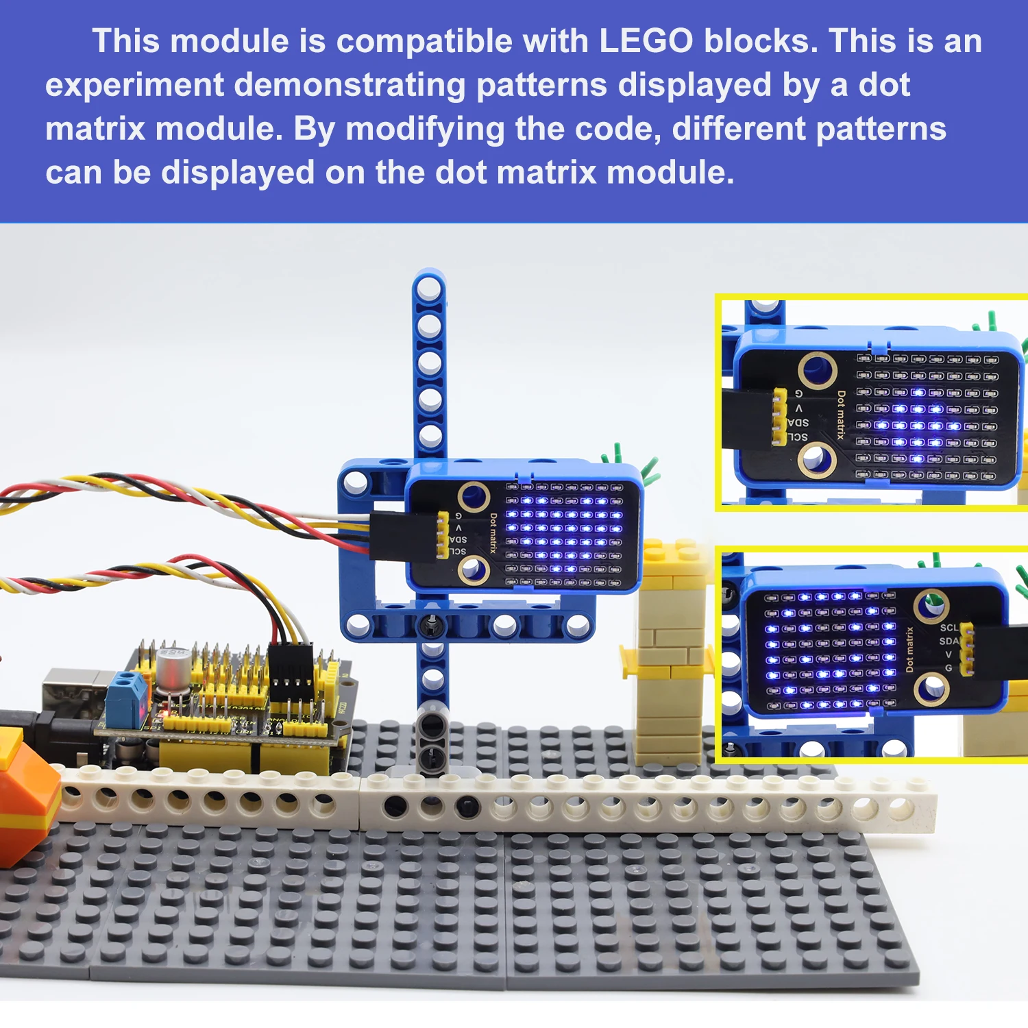 نموذج جديد HT16K33_8X8 وحدة مصفوفة نقطية لتقوم بها بنفسك بنة إلكترونية لبرمجة Arduino IDE المتوافقة مع كتل ليغو