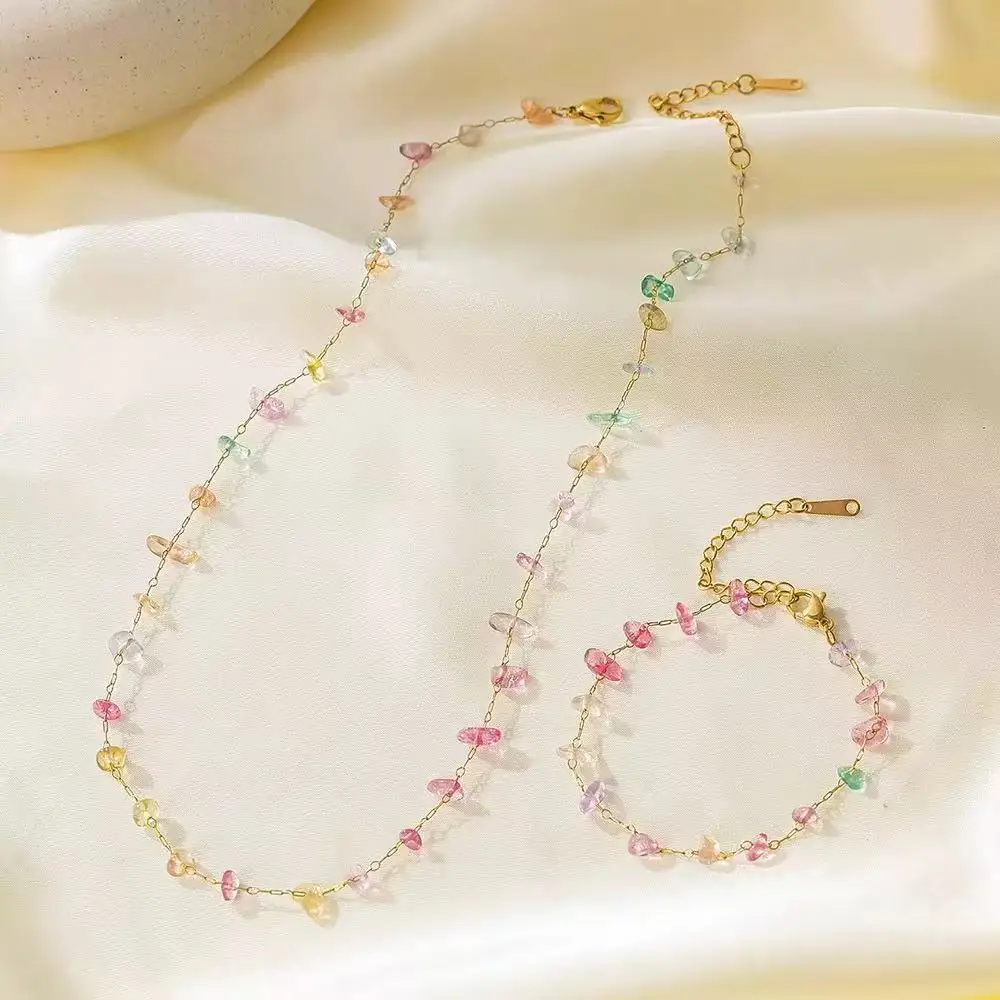 EILIECK 316L Edelstahl Rosa Kristall Zirkon Halskette Armband Set für Damen Trendige Halskette Wasserdichter Schmuck Damengeschenk – Detail 17