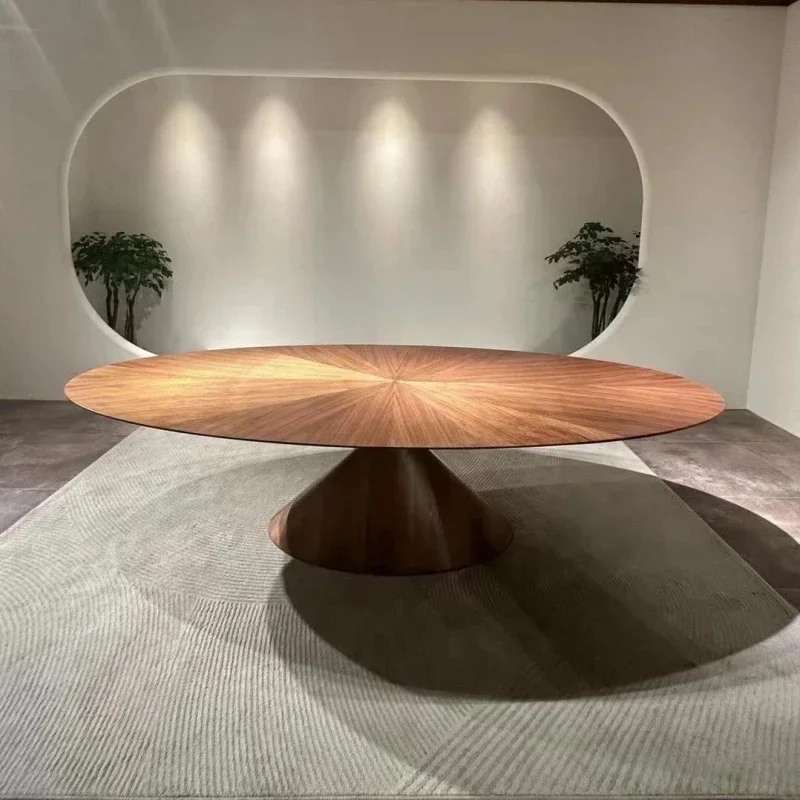 Flying saucer dining table oval balance all solid wood special-shaped villa high-end minimalist tea table