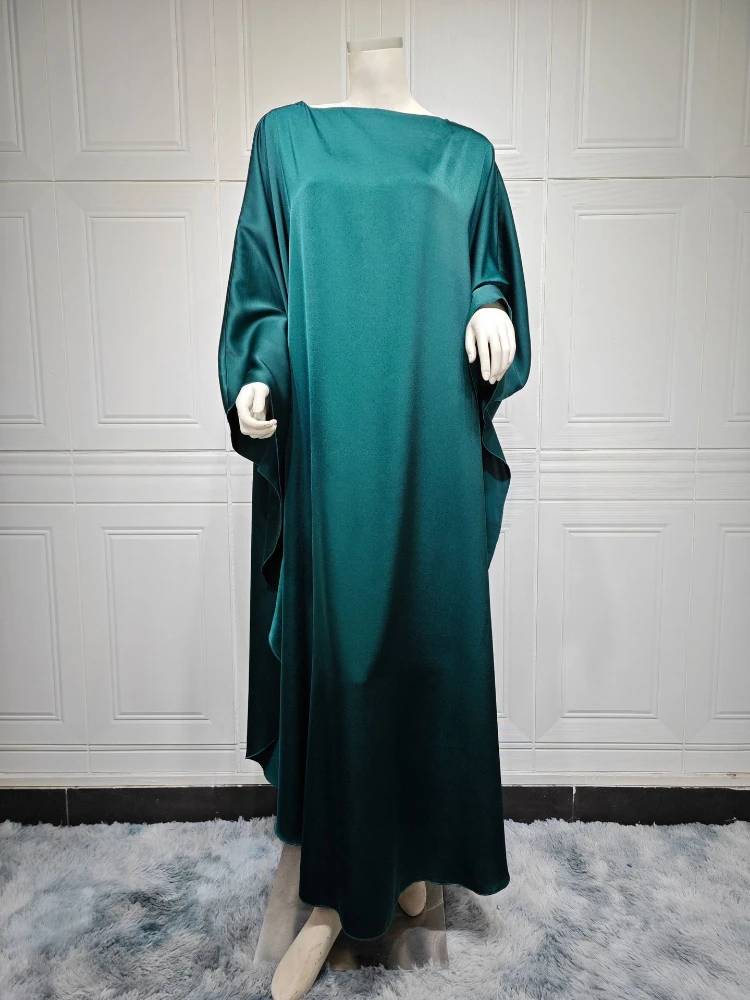 Eid Muslim Dress for Women Bat Sleeve Satin Jalabiya Abaya Morocco Party Dresses Ramadan Kaftan Islam Dubai Arab Long Robe 2024