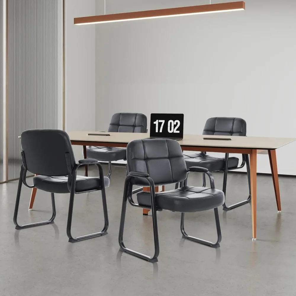 كراسي جلدية منجدة شديدة التحمل بسعة 400 رطل، مساند للذراعين مبطنة، مناسبة لغرف انتظار المكتب، ومناطق الاستقبال، #2