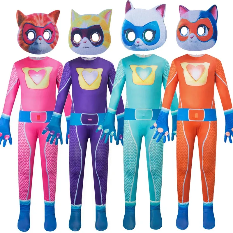 

Anime SuperKitties Bitsy Cosplay Costume Kids Cute Bodysuit Mask Full Set Ginny Role Play Jumpsuits Halloween Carnival Party