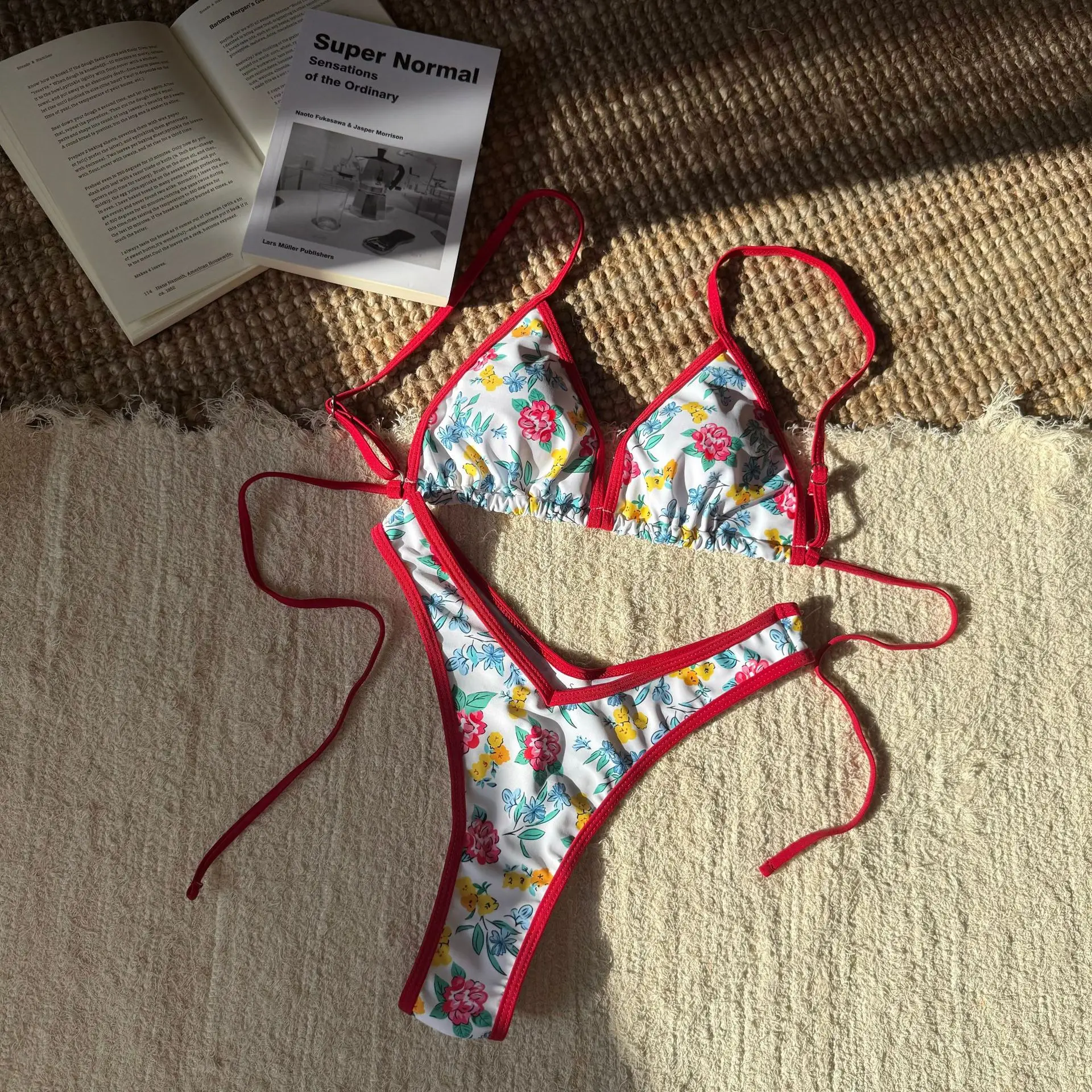 

Sexy Flower Print Micro Mini Bikinis Sets Two Pieces Patchwork V-waist Tie Swimsuit Bathing Suit Swimwear Biquini Tankini
