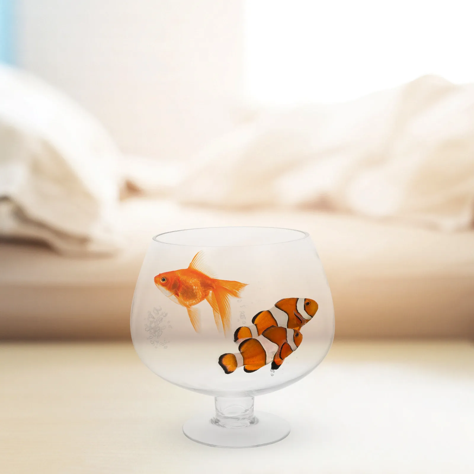 1000Ml Round Clear Glass Fish Bowl for Betta Goldfish Desktop Aquarium Office Decor Hydroponic Plant Terrarium Water Lotus Bowl