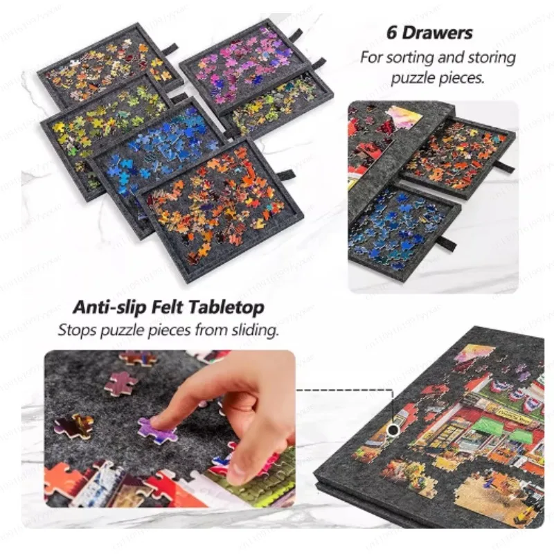 Puzzle Sorting Board - Puzzle Table Board, 6 Drawers with Stand/Cover, Portable Puzzle Board
