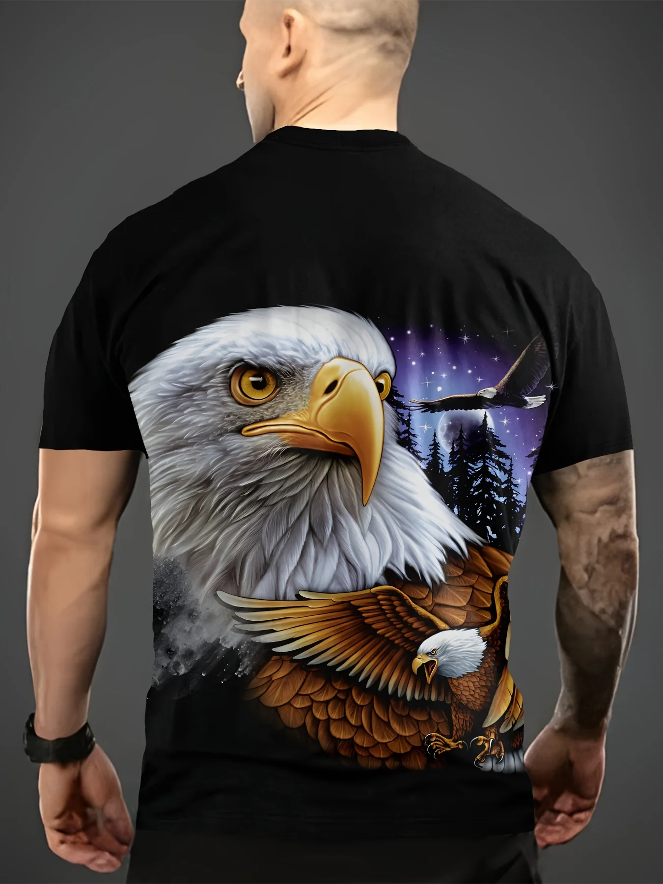 3D Printed Casual Crew Neck Short Sleeve T-shirt - Novelty Eagle Pattern For Men - Daily Wear And Vacation Resorts