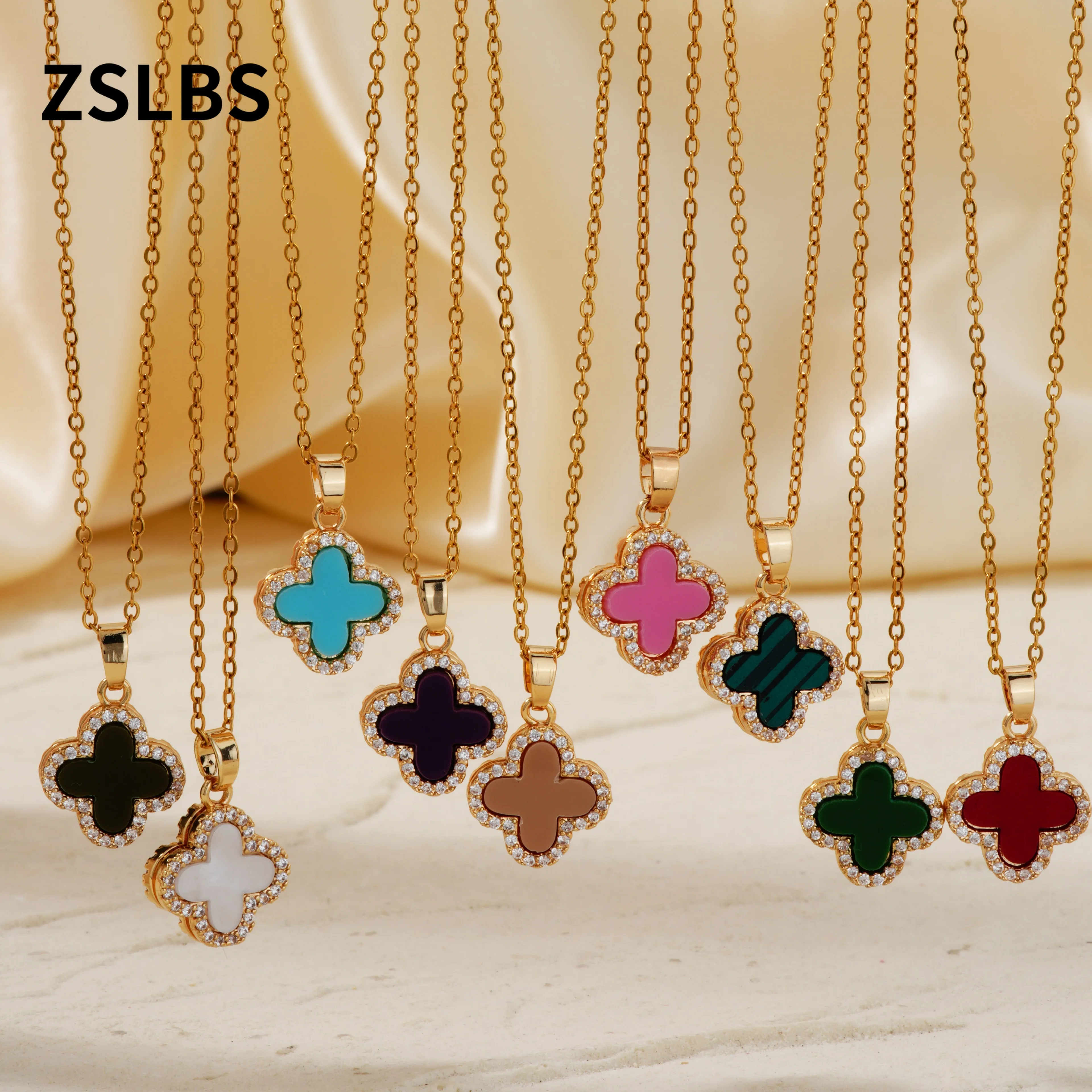 ZSLBS 1 piece light luxury simple double-sided four leaf flower shell pendant necklace, girlfriend and best friend gift