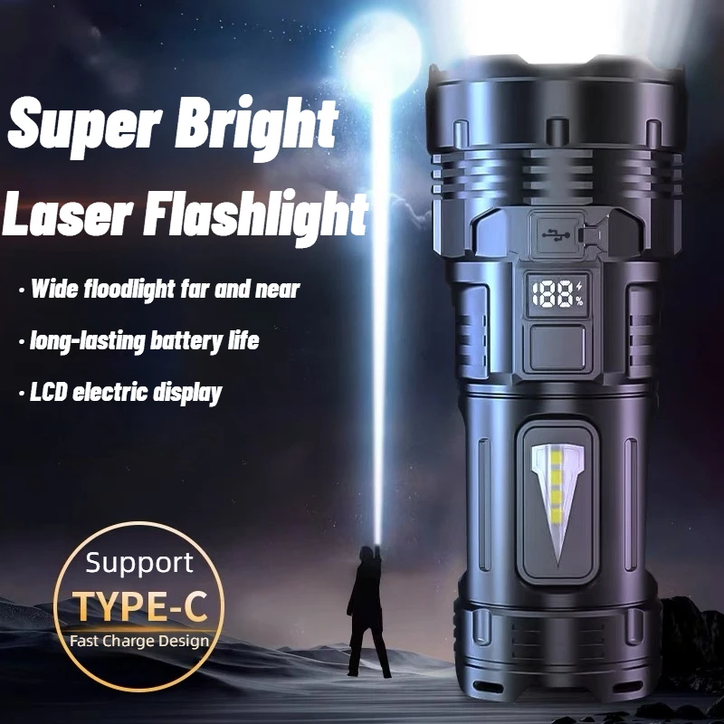 Powerful Flashlight With 7 Lamp Beads Super Tactical Light With Cob Side Light Camping Lantern Usb Rechargeable Outdoor Torch