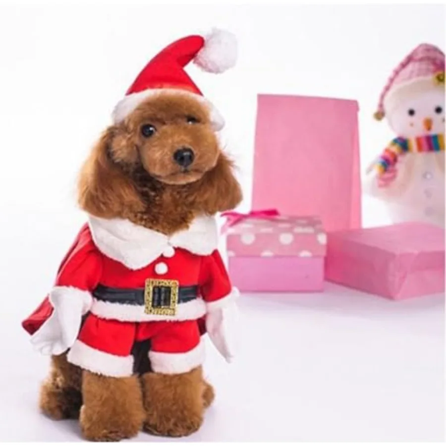 

Pet Christmas Costumes Dog Suit with Cap Santa Claus Suit Dog Hoodies Cat Xmas Costumes Red M