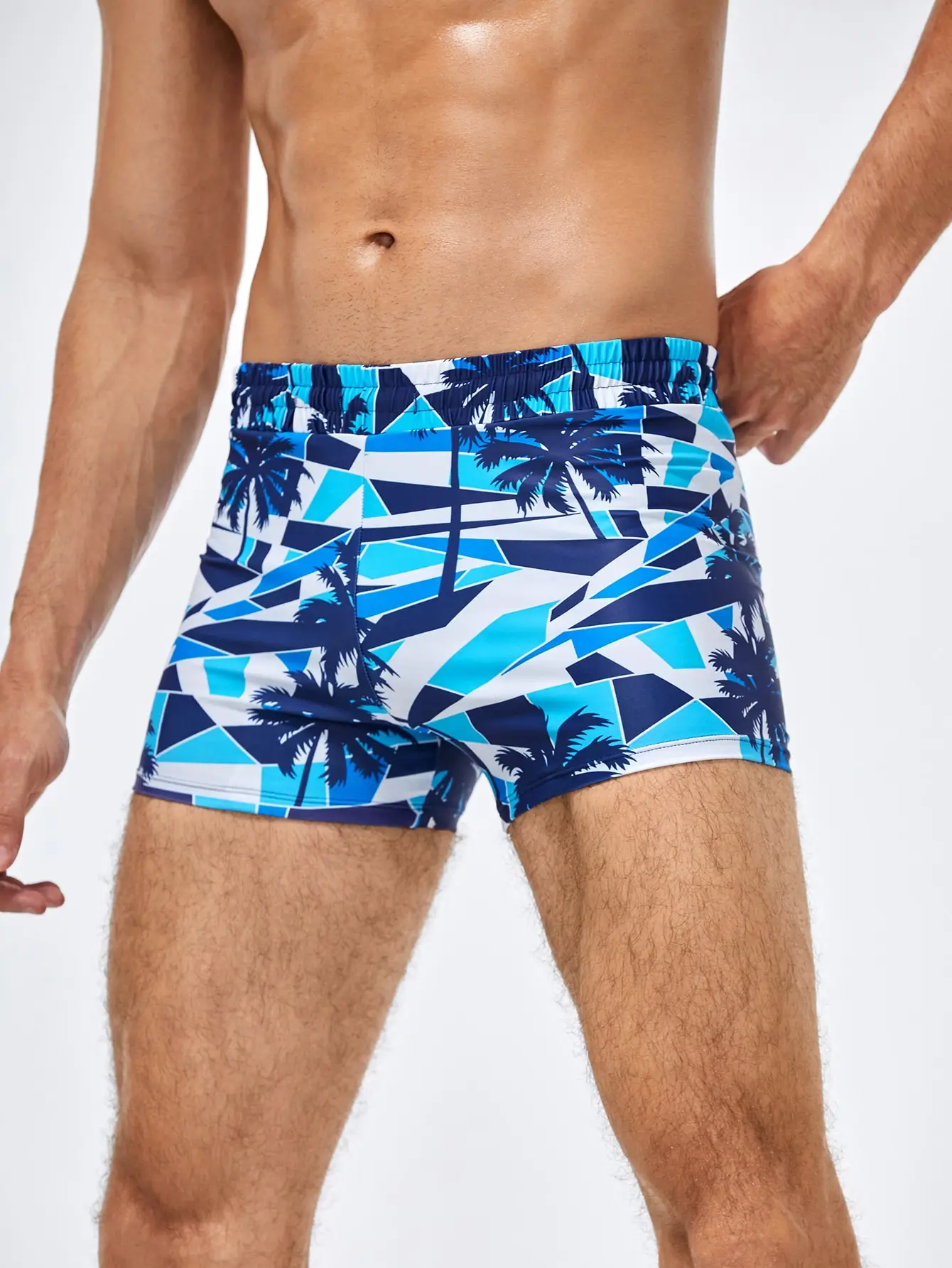 Calção de banho boxer masculino de secagem rápida: gráfico de palmeira, altamente elástico e confortável, perfeito para férias de verão!
