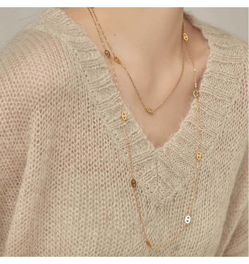 120cm Long Style 316L Stainless Steel Fashion Necklace for Women Minimalist Gold Silver Color Sweater Chain Jewelry Accessories