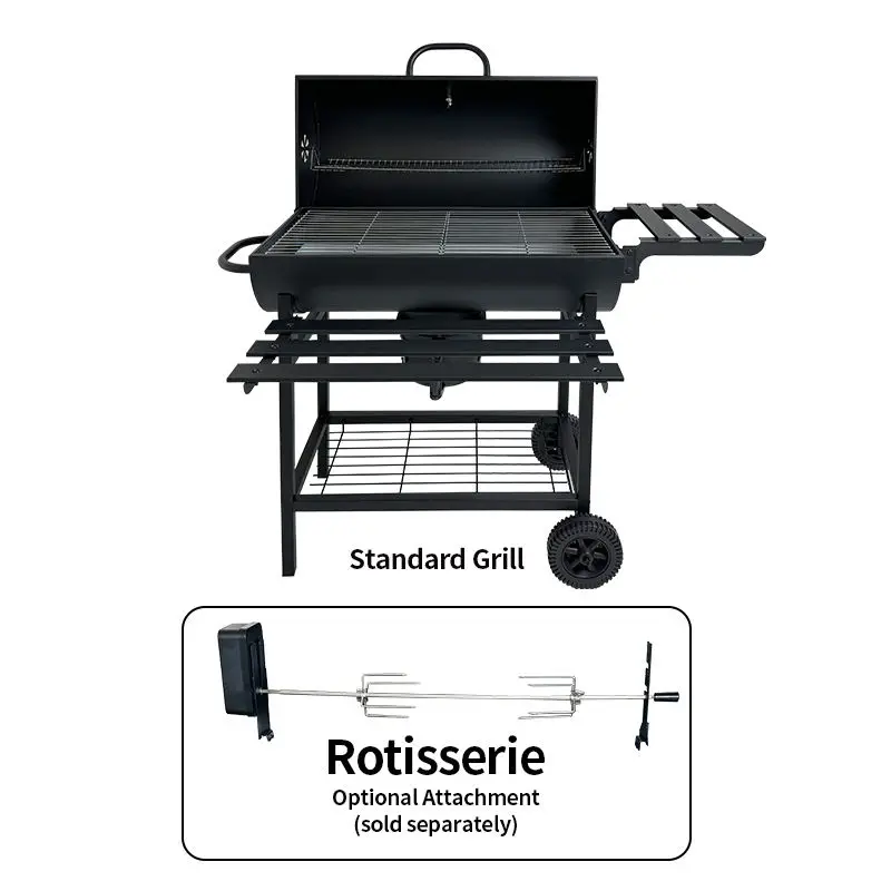 Heavy Duty Steel Charcoal Grill, Commercial BBQ Cooker for Outdoor Restaurant, Backyard Party, 6 in 1 Cooking Equipment