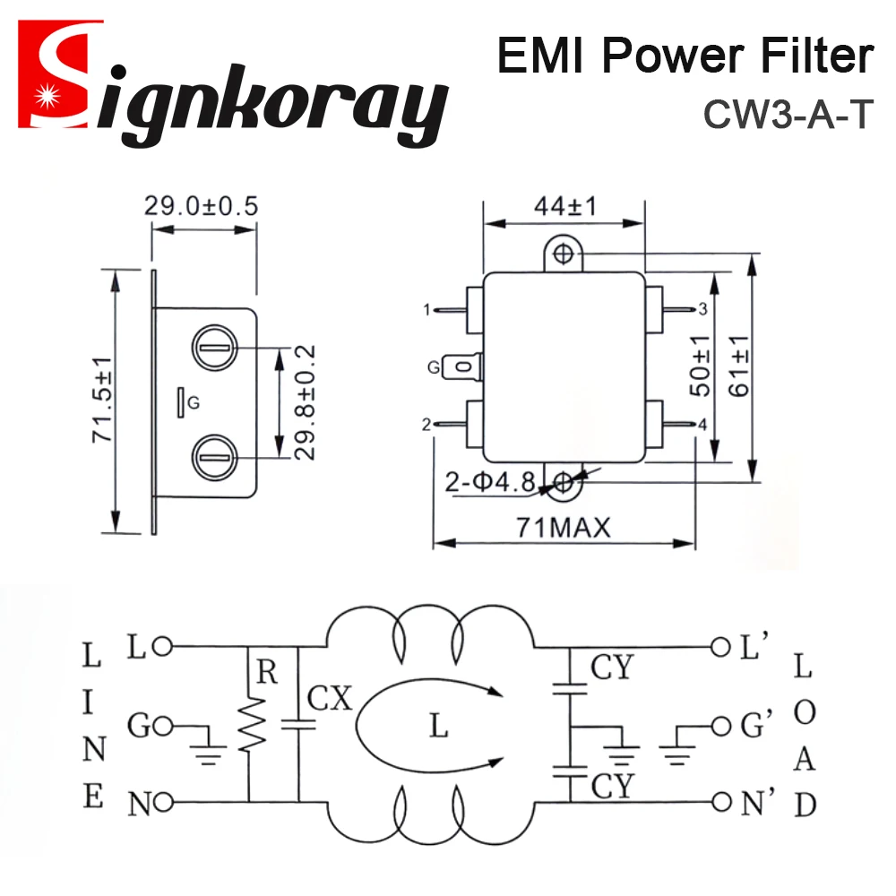 SignkoRay EMI Power Filter CW3-3A 6A 10A 20A-T AC 220V Single Phase Interference Purification