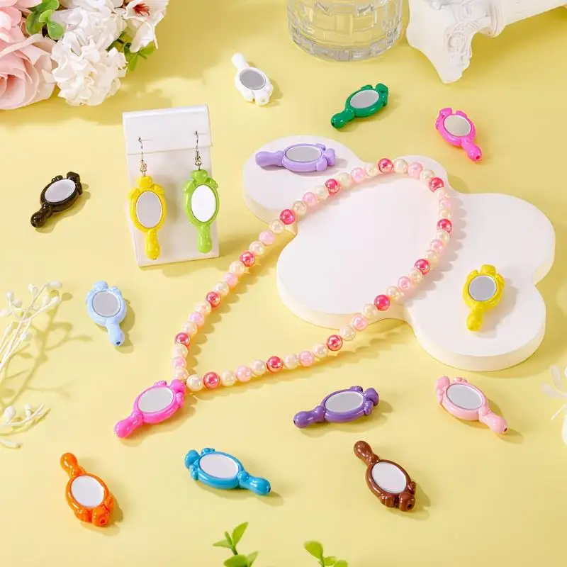 5/10/20pcs Mini Cartoon Handheld Mirrors Straight Hole Beads DIY Jewelry Garment Pendant Accessory Dollhouse Decor
