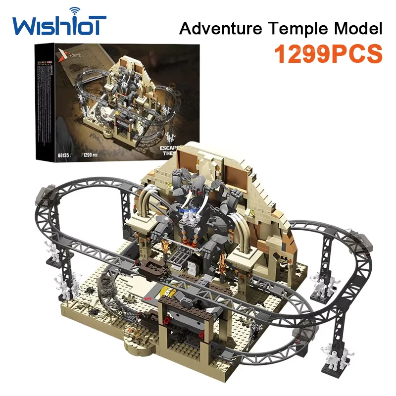 1299PCS Ancient Tomb Roller Coaster Building Blocks Circular Track Mine Cart Temple Scene Model Bricks Desktop Ornament Toy Gift