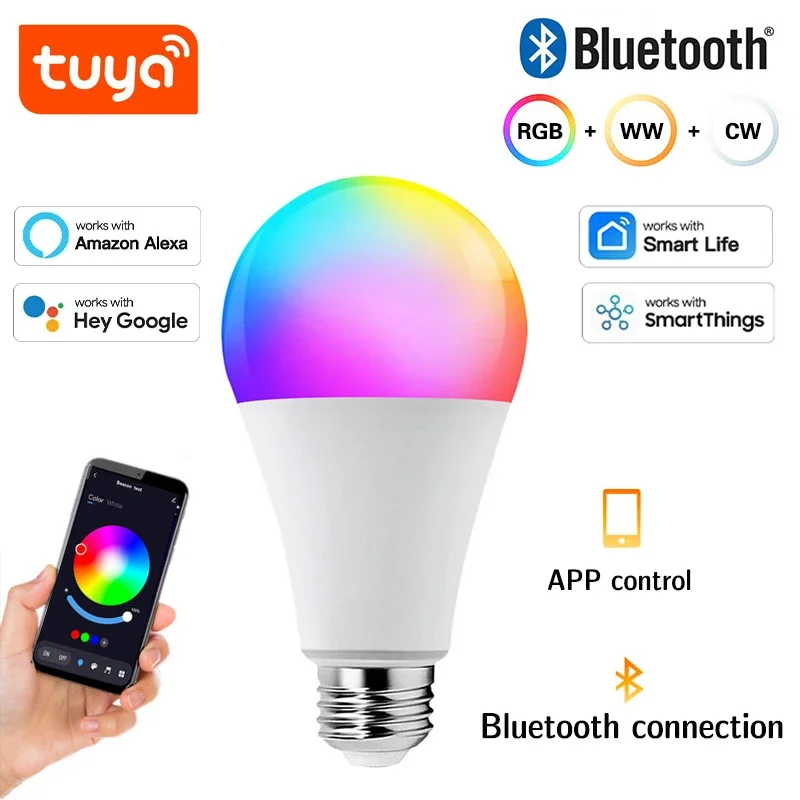 E27 RGB Bluetooth Smart LED lampadina dimmerabile lampada 110V 220V Tuya APP telecomando RGB + CW + WW Mesh Gateway per la casa Dec