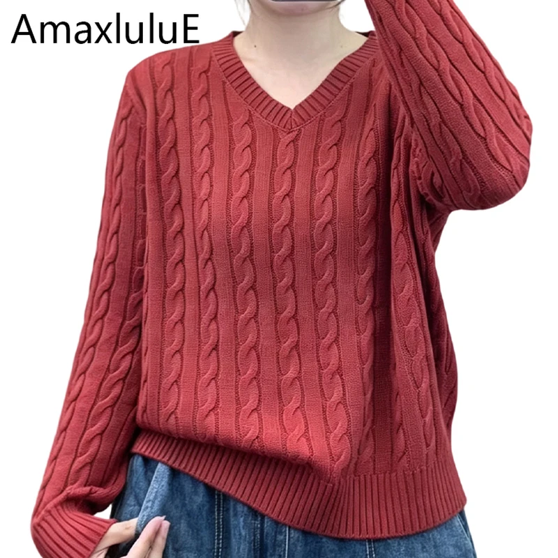 Amax LuluE 2026 Britische Damenmode Herbst V-Ausschnitt Pullover Locker Lässig Gestrickter Pullover Damen Klassischer Vintage Gestreifter Jumper