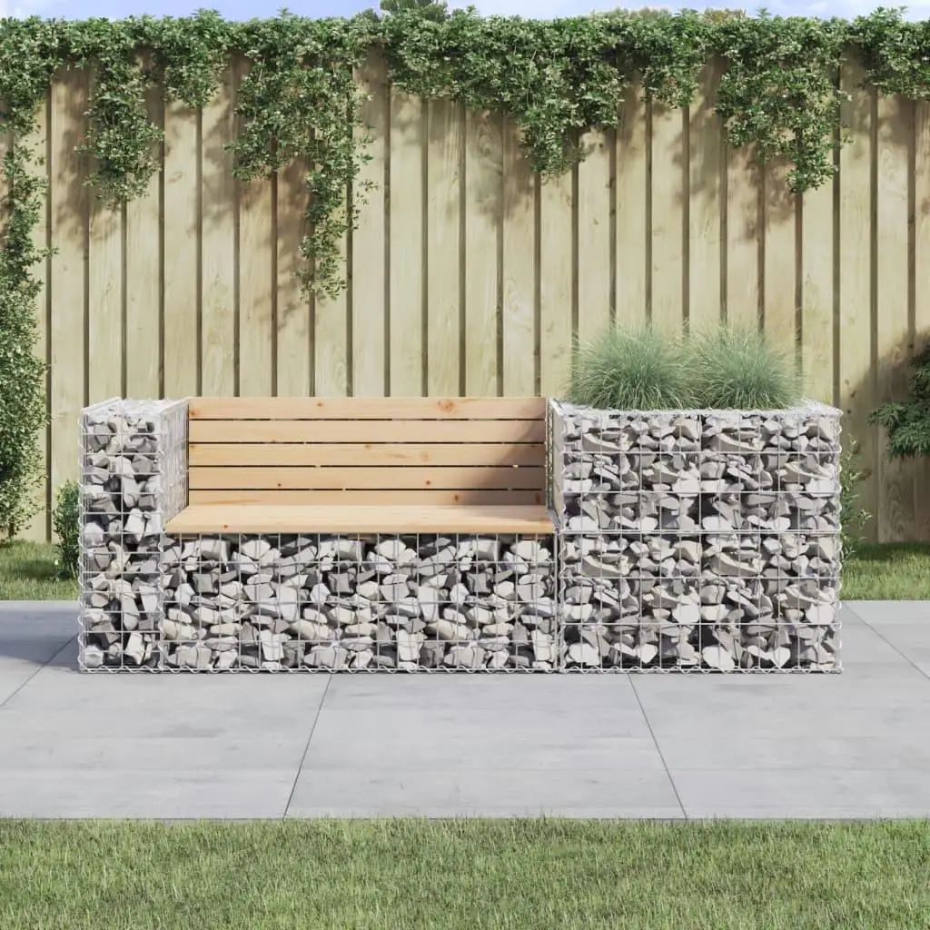 

Natural Pine Garden Bench with Gabion Basket Outdoor Seating Silver Finish