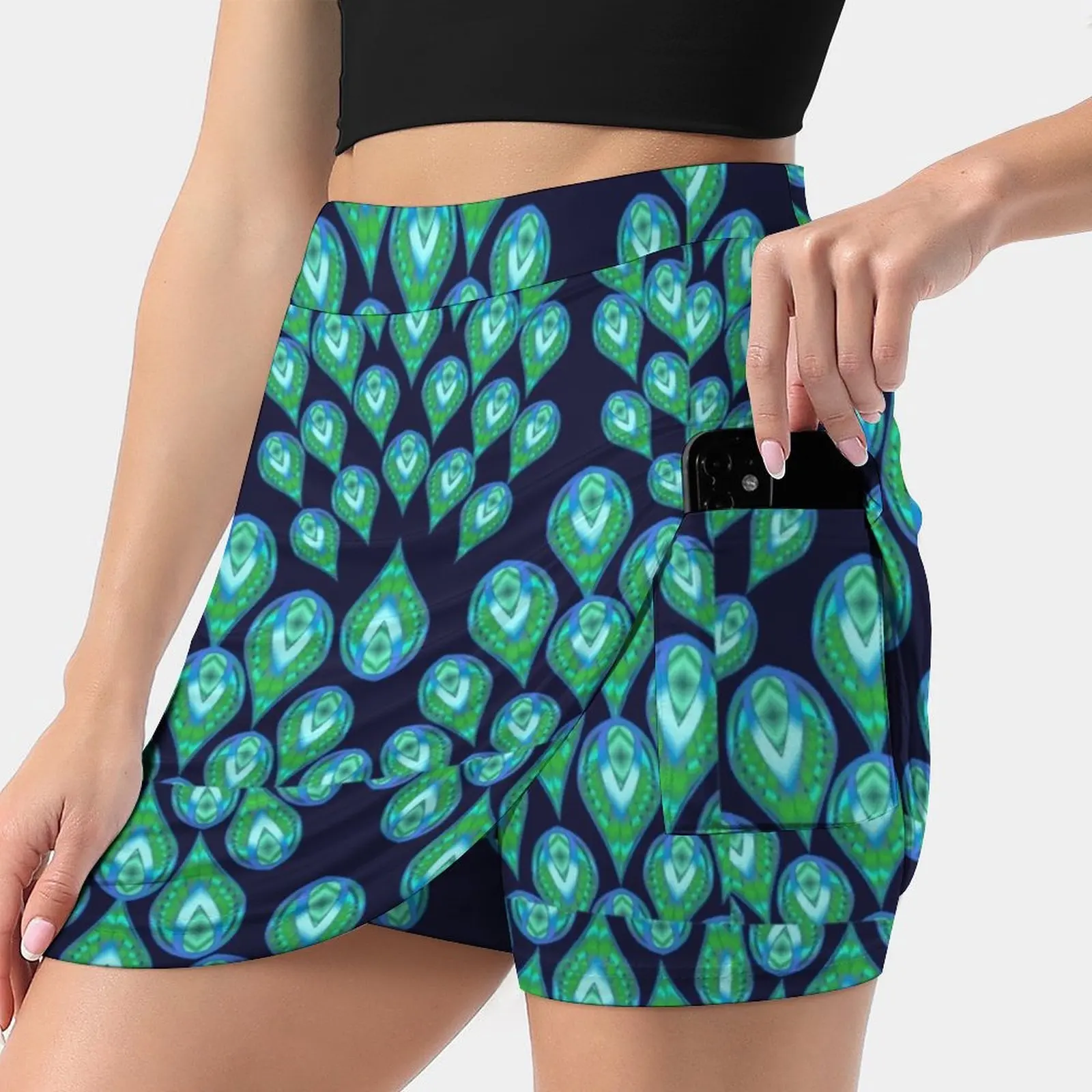 

Navy Peacock 111 All Over Print Women's skirt With Hide Pocket Tennis Skirt Golf Skirts Badminton Skirts Running skirts